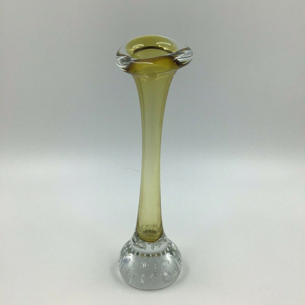 Vintage Scandinavian Dog Bone 8" Vase By Bo Borgstrom for Aseda Yellow Amber